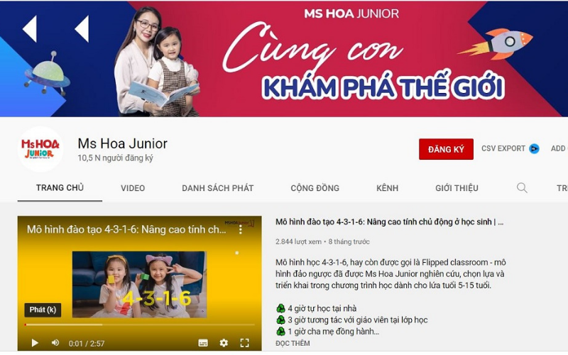 Hệ thống k&ecirc;nh học tập online miễn ph&iacute; của Ms Hoa Junior 2