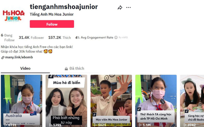 Hệ thống k&ecirc;nh học tập online miễn ph&iacute; của Ms Hoa Junior 3