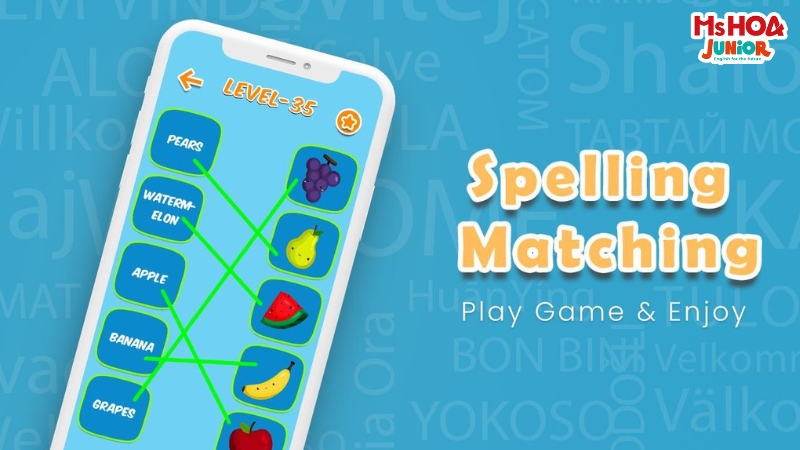 Kid Spelling Matching l&agrave; một ứng dụng gi&uacute;p b&eacute; vừa chơi vừa học tiếng Anh.