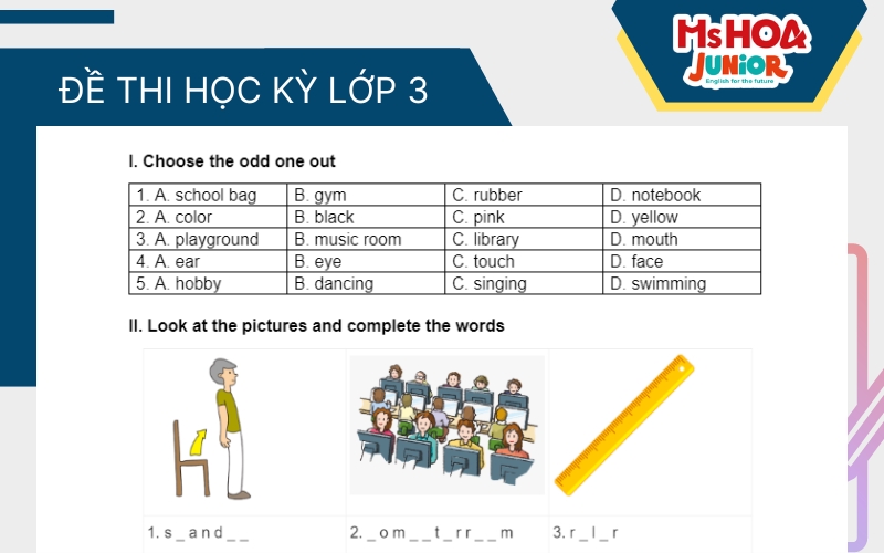 Bộ đề thi học kỳ 1 và 2 môn tiếng Anh lớp 3