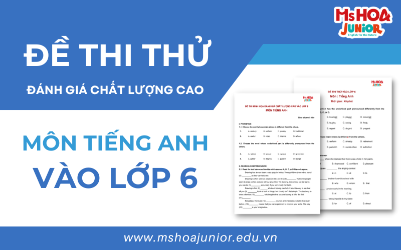 Bộ đề thi thử đ&aacute;nh gi&aacute; chất lượng cao v&agrave;o lớp 6 | M&ocirc;n tiếng Anh | Full đề + Đ&aacute;p &Aacute;n