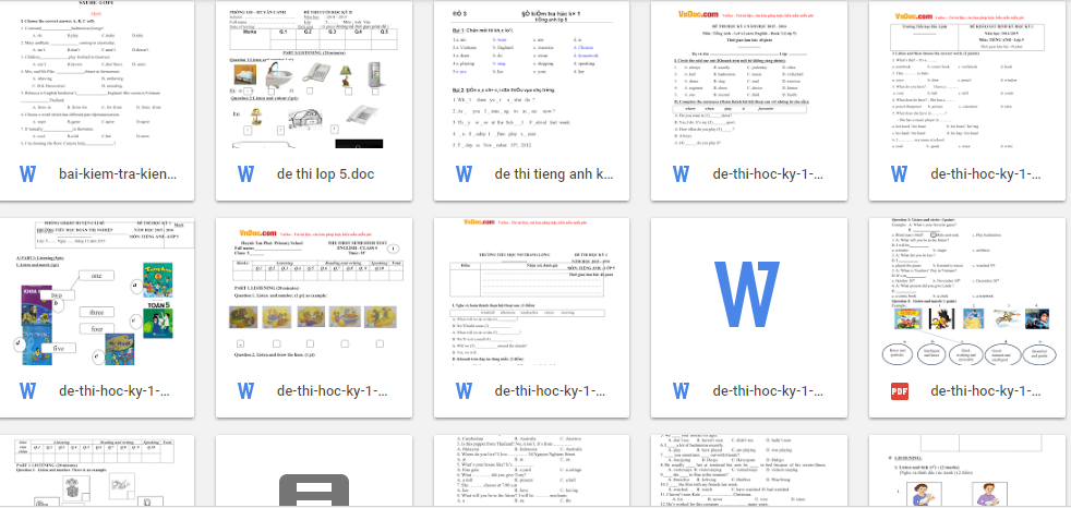 Full Bộ đề thi học Kỳ Tiếng Anh Lớp 3, 4, 5 - C&oacute; đ&aacute;p &aacute;n